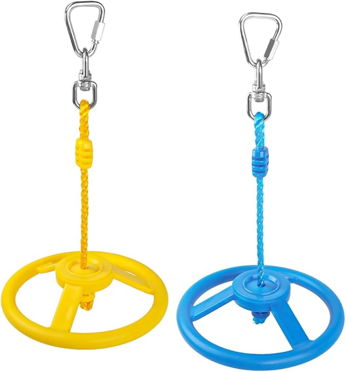 2-Pack Ninja Wheel Obstacle for Kids - 360° Rotatable Swing Monkey Wheel for Ninja Warrior Obstacle Course for Kids Ninja Warrior Slackline Kits - Blue, Yellow Color in Set-BubblyBeeBaby