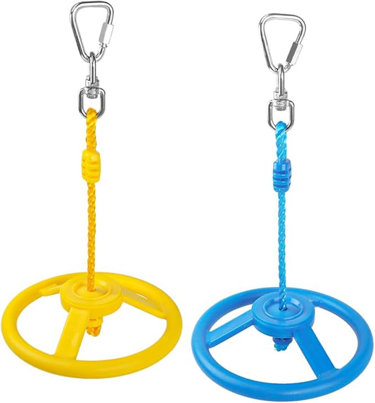 2-Pack Ninja Wheel Obstacle for Kids - 360° Rotatable Swing Monkey Wheel for Ninja Warrior Obstacle Course for Kids Ninja Warrior Slackline Kits - Blue, Yellow Color in Set-BubblyBeeBaby