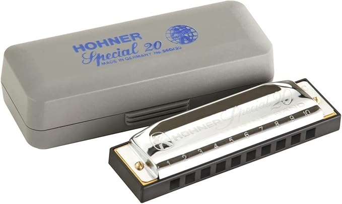 Hohner 560 Special 20 Harmonica - Key of F Sharp Bundle with Carrying Case, Key Stickers, Harmonica Beginner Online Manual, and Austin Bazaar Polishing Cloth-BubblyBeeBaby