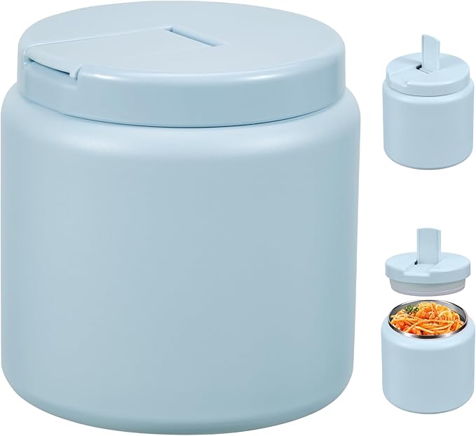 26oz Kids Thermos for Hot Food, Insulated Vacuum Food Jar with Buckle Lid, Stainless Steel Wide Mouth Leak Proof Insulated Lunch Container for School Picnic Travel, Blue-BubblyBeeBaby