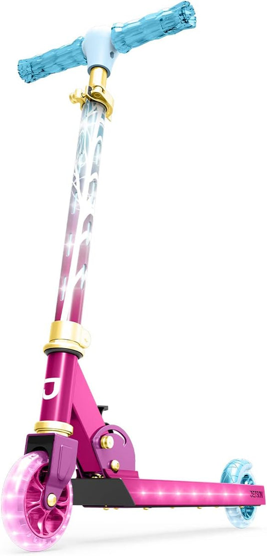 Jetson Character Kids Kick Scooter, LED Lights on Stem & Light-Up Wheels, Lightweight Frame, Height-Adjustable Handlebar, Lean-to-Steer System, Easy-Fold Mechanism-BubblyBeeBaby