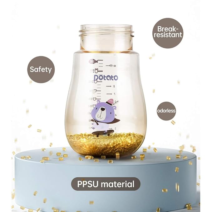 POTATO Sippy Cups For Toddlers with Straw Spill Proof, PPSU Learner Cup with Handle for Boy, Water Bottle for Baby 6 Months with 2 Type of Spout, 6 Ounce Blue-BubblyBeeBaby