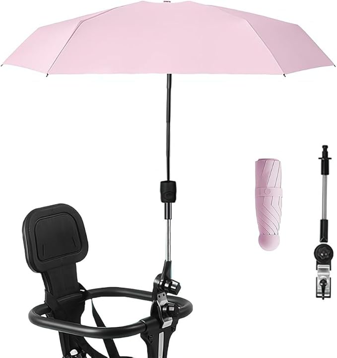 Clip-on Umbrella for Stroller Sunshade, Adjustable Steering Angle, Handle Included, Compact and Lightweight, Suitable for All Kinds of Strollers-BubblyBeeBaby