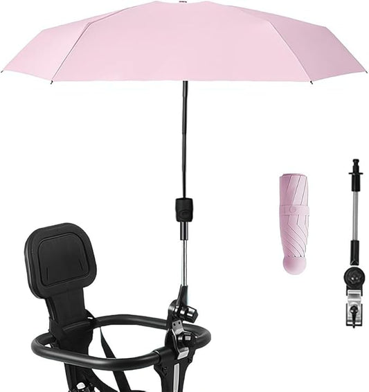 Clip-on Umbrella for Stroller Sunshade, Adjustable Steering Angle, Handle Included, Compact and Lightweight, Suitable for All Kinds of Strollers-BubblyBeeBaby
