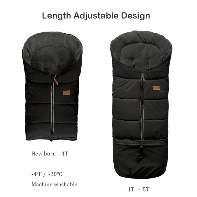 Length Ajustable Waterproof Stroller Winter Cover for All Stroller, Universal Stroller Winter Bunting Bag XL,Good for Infant to Y5 pre-School Kids-BubblyBeeBaby