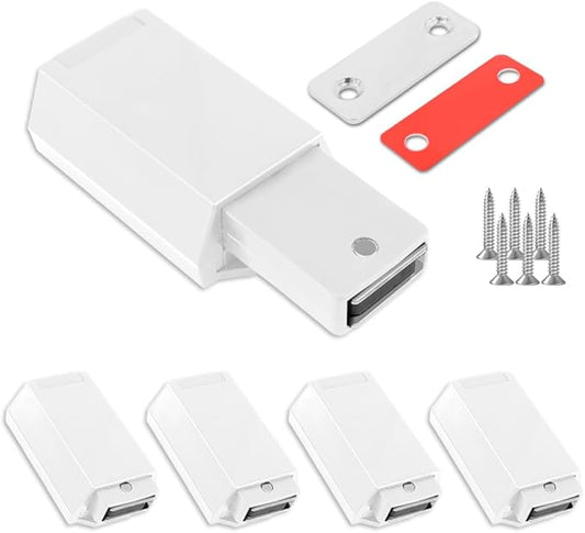 Heavy Duty Push to Open Door Latch, 5 Pack White Magnetic Push Latches, Hidden Push Touch Latch Hardware for Push to Open Cabinet, Magnetic Door Catch for Cabinet Drawer Wardrobe Kitchen Door-BubblyBeeBaby