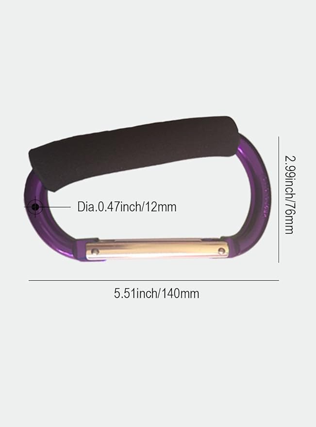 Large Stroller Hooks for Mommy, 2 pcs Carabiner Stroller Hook Organizer for Hanging Purses, Diaper Bag, Shopping Bags. Clip Fits Single/Twin Travel Systems, Car Seats (Blue+Purple)-BubblyBeeBaby