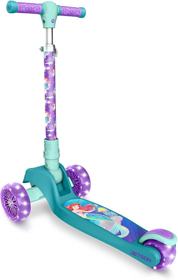 Jetson Character Kids Kick Scooter, LED Lights on Stem & Light-Up Wheels, Lightweight Frame, Height-Adjustable Handlebar, Lean-to-Steer System, Easy-Fold Mechanism-BubblyBeeBaby