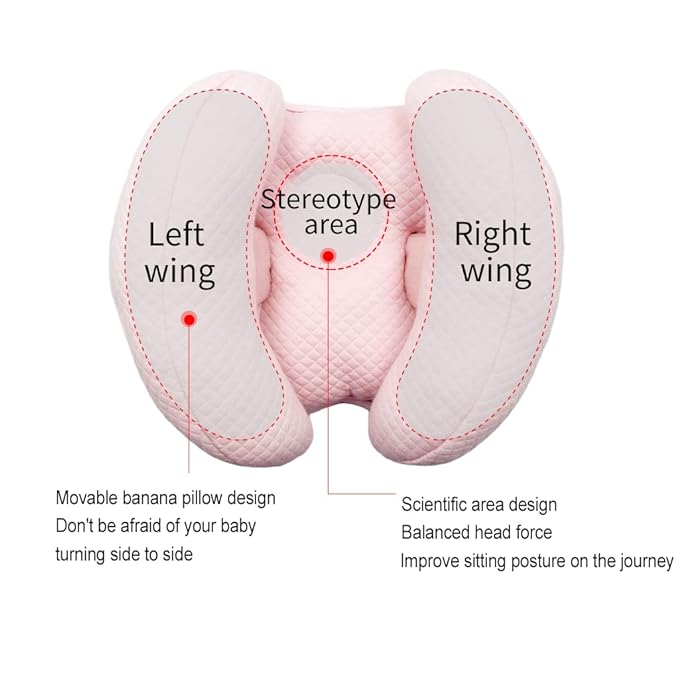 2 in 1 Baby Support Pillow, Banana Shape Baby Neck Head Travel Pillow Stroller Insert Cushion for Kids, Toddler, Pink-BubblyBeeBaby