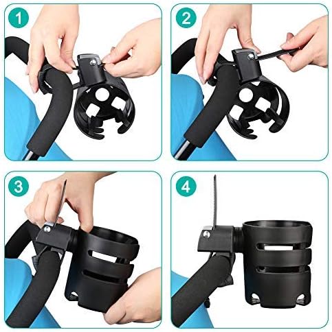 Accmor Stroller Cup Holder with Adjustable Strap, 360 Degree Rotatable Universal Cup Holder for Uppababy, Nuna, Doona Stroller, Drinks Holder for Wheelchair, Walker, Rollator-BubblyBeeBaby