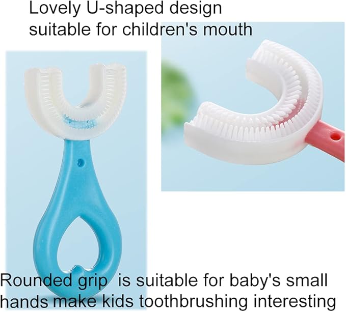 2 Pcs U-Shaped Kids Toothbrush, Premium Soft Manual Training Toothbrush for Kids 2-6 Years Old. (Blue+Pink)-BubblyBeeBaby