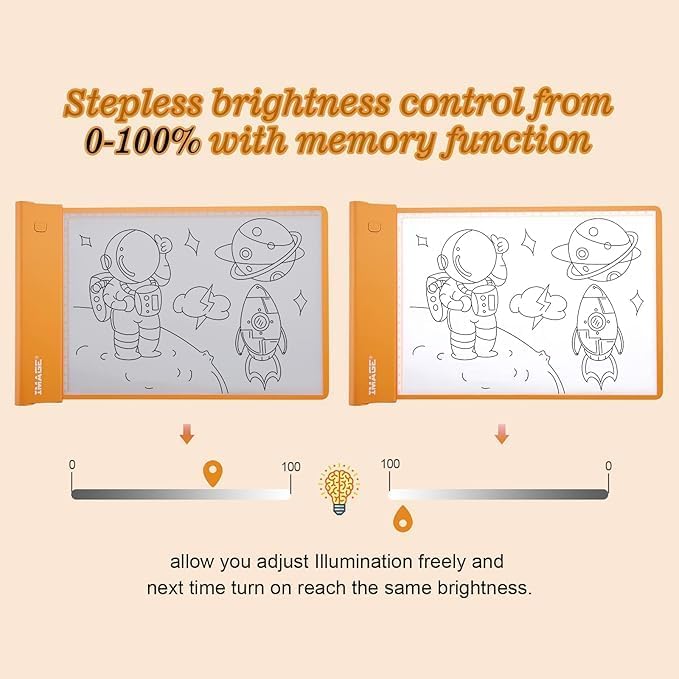 IMAGE Light Up Tracing Pad Orange Drawing Tablet Coloring Board for Kids Children Toy Gift for Girls Boy (Includes 10 Traceable Sheets and Two Clips)-BubblyBeeBaby