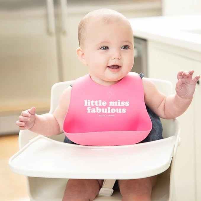 Baby Bib for Eating by Bella Tunno, Waterproof Silicone Bib with Large Food Catcher, Adjustable Fit for Babies 4-12 months & Toddlers 1-3 Years, Boys & Girls, Little Miss Fabulous-BubblyBeeBaby