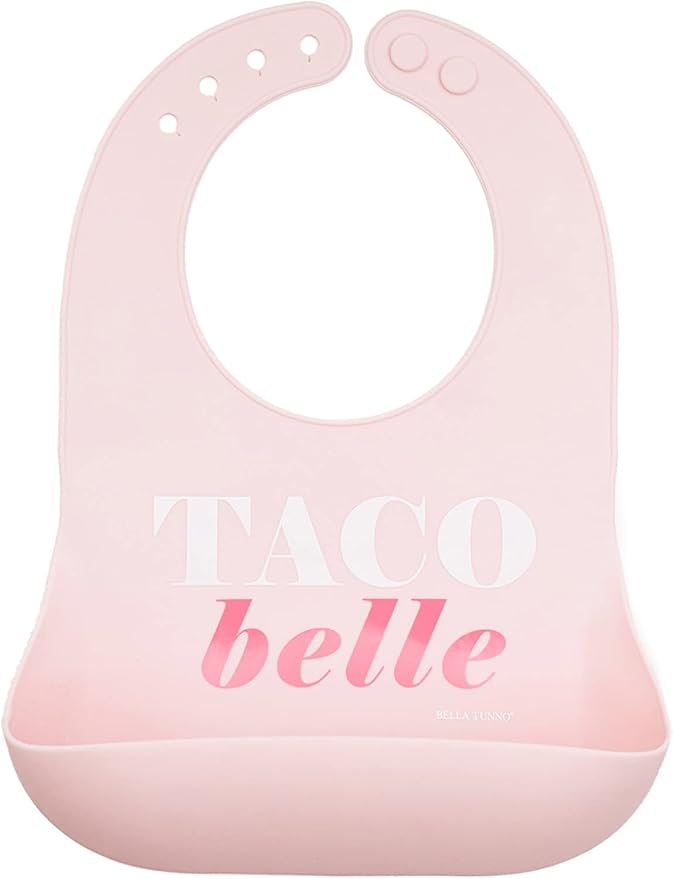 Baby Bib for Eating by Bella Tunno, Waterproof Silicone Bib with Large Food Catcher, Adjustable Fit for Babies 4-12 months & Toddlers 1-3 Years, Boys & Girls, Taco Belle-BubblyBeeBaby