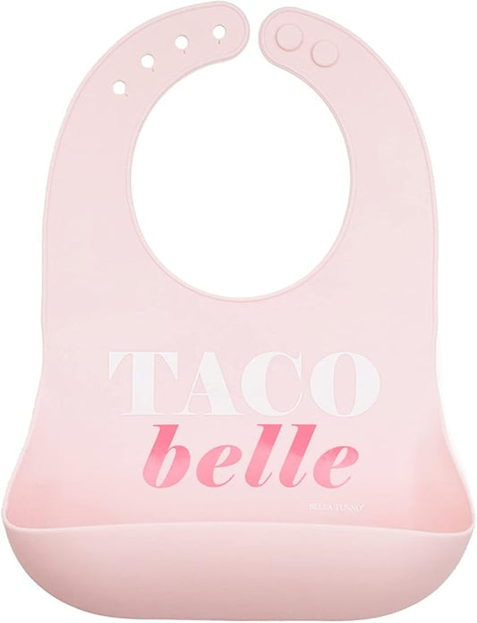 Baby Bib for Eating by Bella Tunno, Waterproof Silicone Bib with Large Food Catcher, Adjustable Fit for Babies 4-12 months & Toddlers 1-3 Years, Boys & Girls, Taco Belle-BubblyBeeBaby