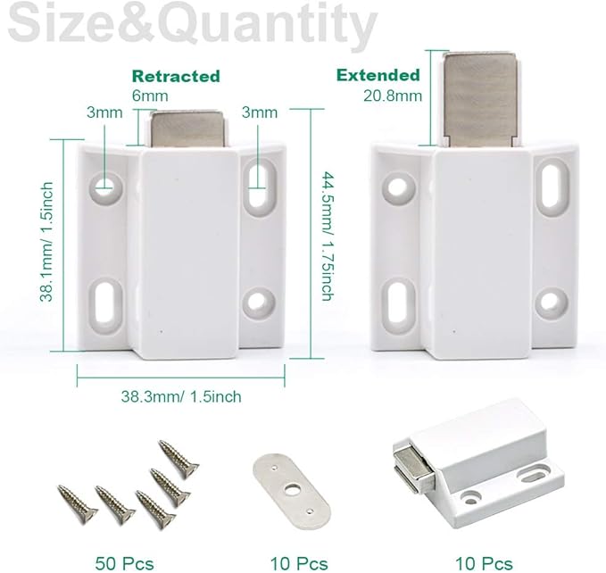 10 Pack Magnetic Push Latch Catch Push to Open Latch Pressure Touch Release Cabinet Catch for Doors Drawers Release Latch Kitchen Drawer Push Catch Pop Out Latch (White)-BubblyBeeBaby