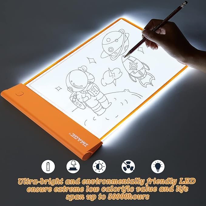 IMAGE Light Up Tracing Pad Orange Drawing Tablet Coloring Board for Kids Children Toy Gift for Girls Boy (Includes 10 Traceable Sheets and Two Clips)-BubblyBeeBaby