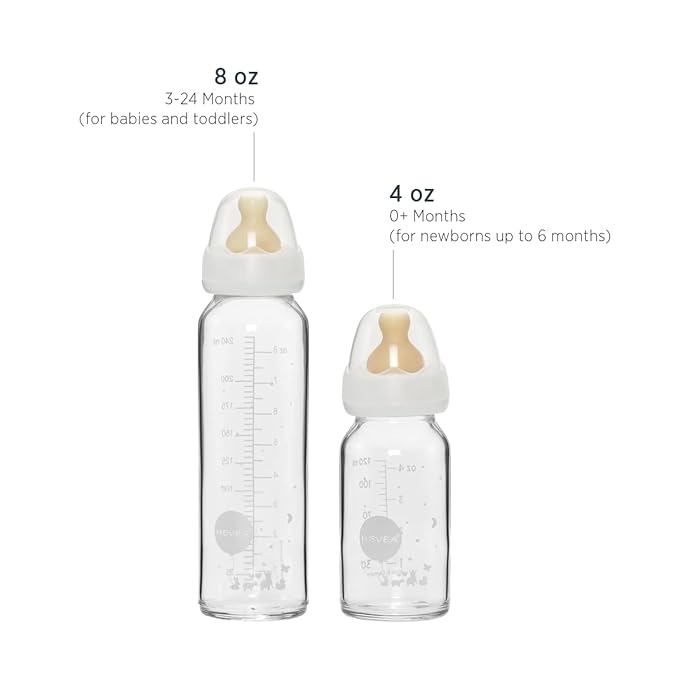 HEVEA Standard Neck Glass Baby Bottles - Medium Flow Anti Colic Baby Bottles (8 Ounce (Pack of 2))-BubblyBeeBaby