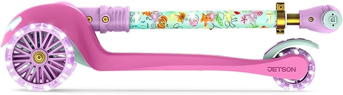 Jetson Character Kids Kick Scooter, LED Lights on Stem & Light-Up Wheels, Lightweight Frame, Height-Adjustable Handlebar, Lean-to-Steer System, Easy-Fold Mechanism-BubblyBeeBaby