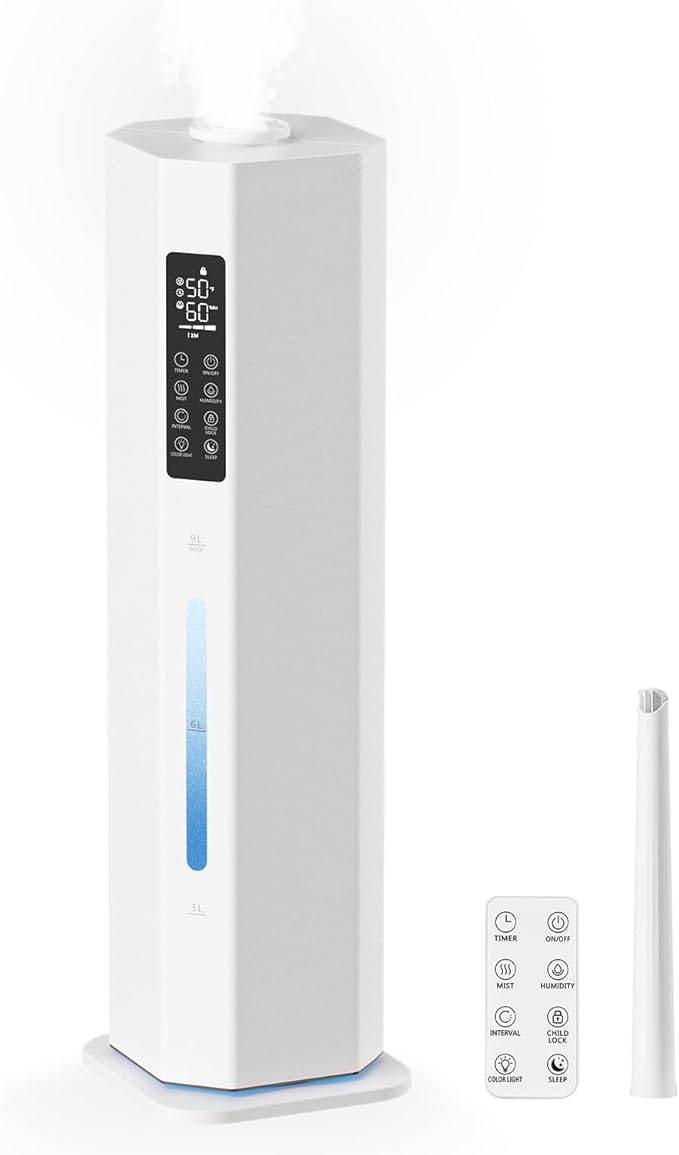 Humidifiers for Bedroom - GloryAir 2.38Gal/9L Top Fill Cool Mist Humidifier for Large Room 500ft² 120H Last with Auto Mode 7-Color Light Humidistat Aroma Box Quiet Humidifiers for Plants Baby & Adults-BubblyBeeBaby