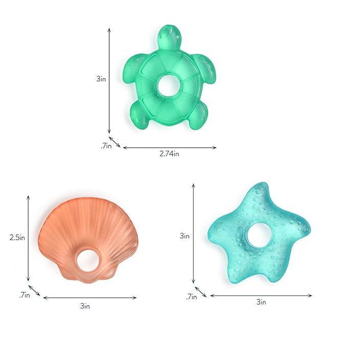 Itzy Ritzy Water-Filled Teethers - Cold Cutie Coolers Textured On Both Sides to Massage Sore Gums & Emerging Teeth - Can Be Chilled in Refrigerator, Set of 3 Seaside Water Teethers-BubblyBeeBaby