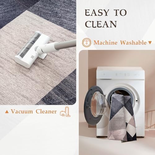 HOMFINE Washable Modern Area Rug - Geometric Style 9x12 Rugs for Living Room, Bedroom, Machine Washable Rug Soft Non Slip Non Shedding Area Rug - Green, 9'x12'-BubblyBeeBaby