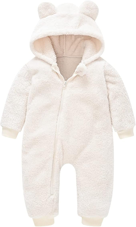 Baby Fleece Jumpsuits Infant Bear Ear Snowsuit Newborn Hooded Romper Warm Coat-BubblyBeeBaby