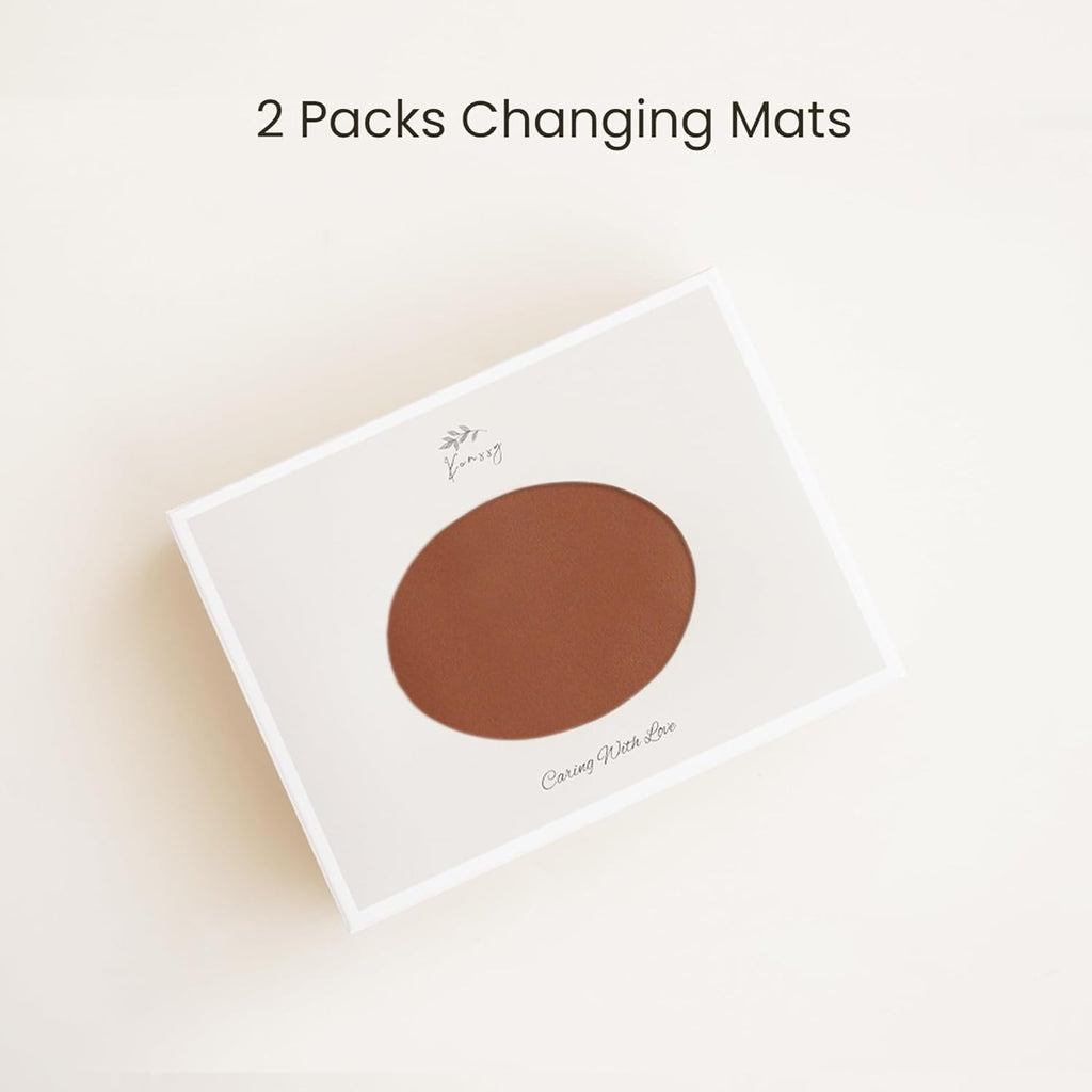 Konssy Faux Leather Baby Changing Mat, Waterproof, Wipeable & Portable Diaper Changing Pad for Travel or Home, Fits Perfectly in Diaper Bag, 32 x 20 inches (Brown,Beige)