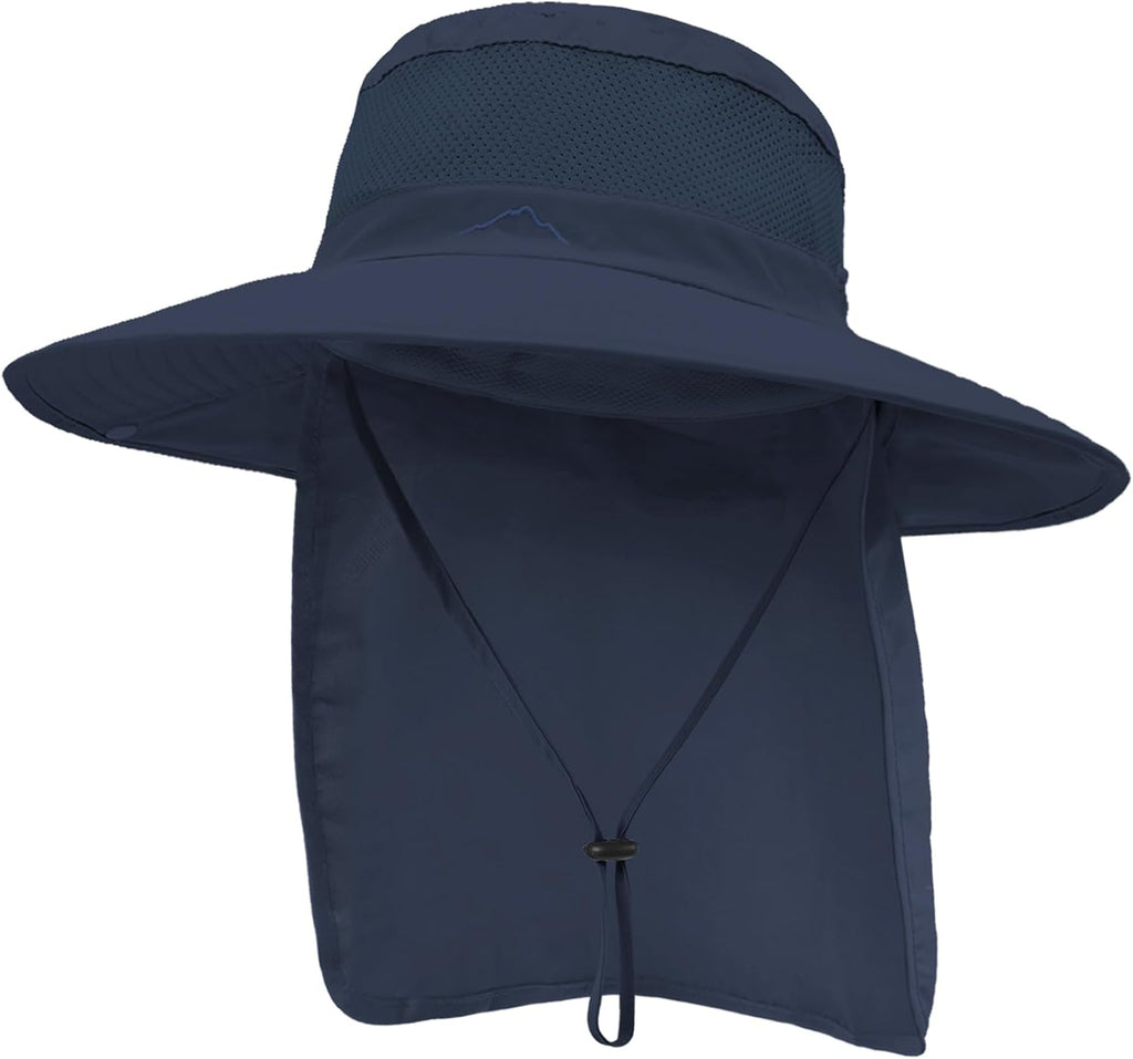 Outdoor Sun Hats with Stowable Neck Flap for Men Women UPF 50+ Mesh Summer Bucket Hat Wide Brim for Fishing Safari Hiking
