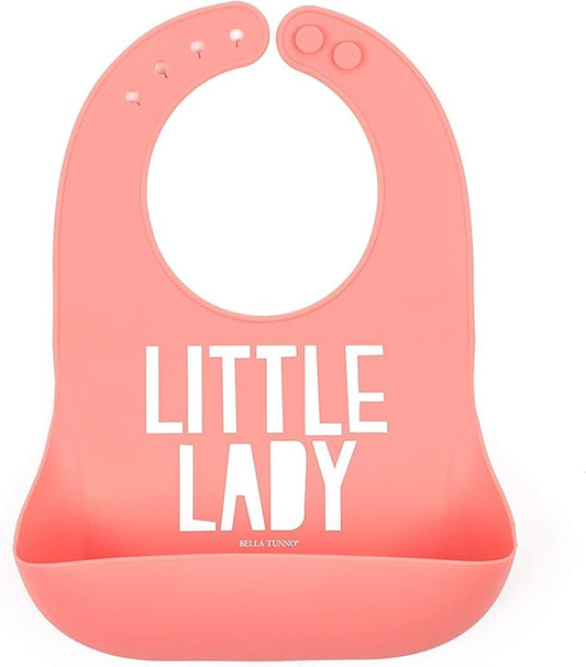 Baby Bib for Eating by Bella Tunno, Waterproof Silicone Bib with Large Food Catcher, Adjustable Fit for Babies 4-12 months & Toddlers 1-3 Years, Boys & Girls, Little Lady-BubblyBeeBaby