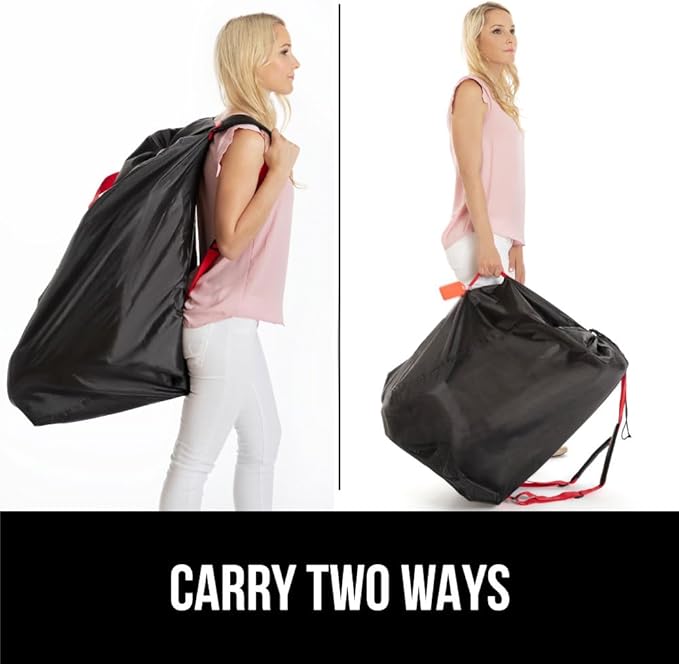 GORILLA GRIP Car Seat Travel Bag for Airplane Gate Check, Easy Carry Backpack Bags Cover Carseats, Infant Baby Carriers and Toddler Booster Seats for Airport, Child Air Travels Airport Essential, Red-BubblyBeeBaby