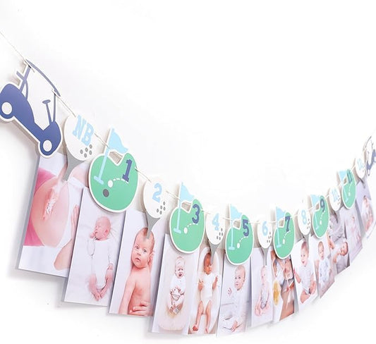 Hole In One First Birthday - Golf 1st Birthday Decorations,Golf 12 Month Photo Banner,Golf 1st Year Photo Banner One High Chair Banner-BubblyBeeBaby