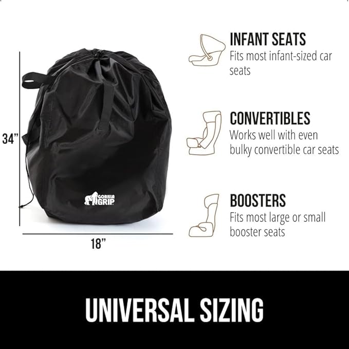 GORILLA GRIP Car Seat Travel Bag for Airplane Gate Check, Easy Carry Padded Backpack Bags Cover Carseats, Infant Baby Carriers and Toddler Booster Seats for Airport, Child Air Travels Essential, Black-BubblyBeeBaby