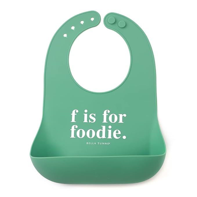 Bella Tunno Baby Bib for Eating, Waterproof Silicone Bib with Large Food Catcher, Adjustable Fit for Babies 4-12 months & Toddlers 1-3 Years, Boys & Girls, F Is For Foodie-BubblyBeeBaby