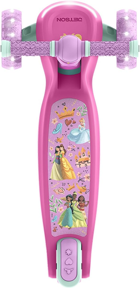 Jetson Character Kids Kick Scooter, LED Lights on Stem & Light-Up Wheels, Lightweight Frame, Height-Adjustable Handlebar, Lean-to-Steer System, Easy-Fold Mechanism-BubblyBeeBaby