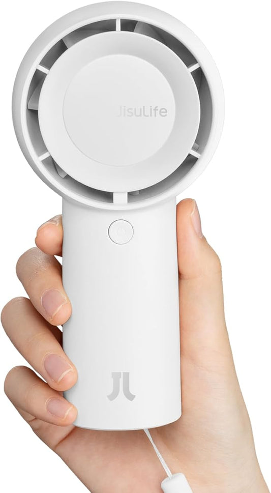 JISULIFE Portable Handheld Turbo Fan [16H Max Cooling Time], 4000mAh USB Rechargeable Personal Battery Operated Lash Small Pocket Fan with 5 Speeds for Travel/Outdoor/Vacation/Concerts - White-BubblyBeeBaby