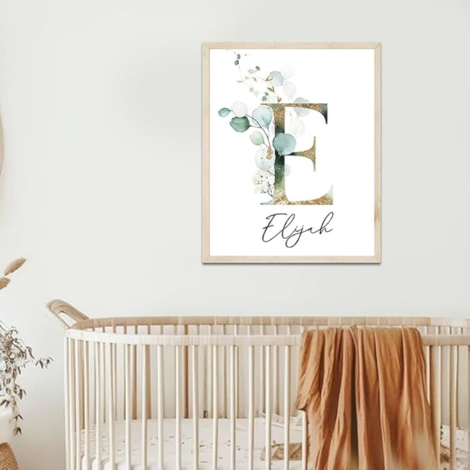 IZI POD Personalized Wooden Name Sign, Floral Monogram Nursery, Eucalyptus tree, Nursery Name Sign Boho Floral Pattern, Baby Name Sign, Wooden name signs for nursery, Wildflower Decor gift/16-BubblyBeeBaby