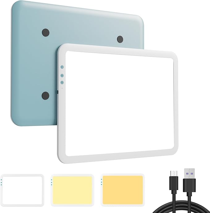 HIUKCOLED Rechargeable A4 Light Pad, Battery Powered Light Board, Stepless/6-level Dimmable Brightness with 3 Colors, Wireless LED Light Tracing Box for Diamond Painting,Drawing,Sketching,Animation-BubblyBeeBaby