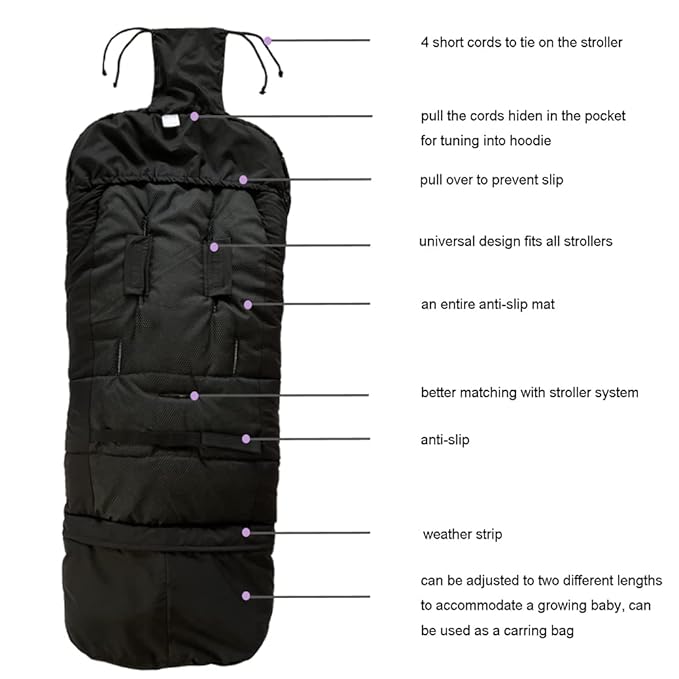 0-5T Length Ajustable Waterproof Stroller Winter Cover for All Stroller, XL Stroller Bunting Bag, Outdoor Tour Winter Stroller Sleeping Bag Infant to Toddler to Pre School-BubblyBeeBaby