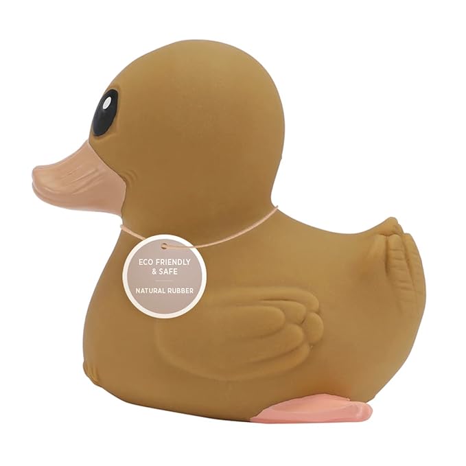 HEVEA Kawan Mini Rubber Duck - 100% Natural Rubber Baby Bath Toy - Eco Friendly, Perfect for Playing, Teething, and Bathing - Mold Free Bath Toys - Golden Ochre-BubblyBeeBaby