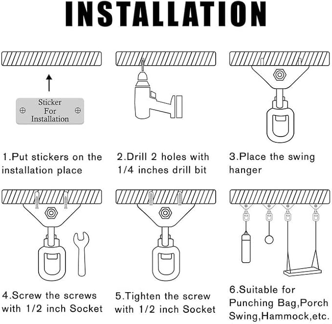 Heavy Duty Swing Hangers for Wooden Sets 2000 LB Capacity Hammock Hanger 360 Swivel Stainless Steel Swing Hardware Accessories 2 Packs for Porch Playground Yoga Heavy Bag-BubblyBeeBaby