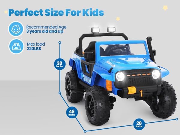 24V Kids Toddler Ride On Truck Electric Car Kids Ride On Truck Car Electric Jeep Off-Road Truck for Parent Remote Control LED Lights Music Powerful Wheels for Ages 3+(Blue)-BubblyBeeBaby