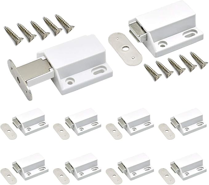 10 Pack Magnetic Push Latch Catch Push to Open Latch Pressure Touch Release Cabinet Catch for Doors Drawers Release Latch Kitchen Drawer Push Catch Pop Out Latch (White)-BubblyBeeBaby