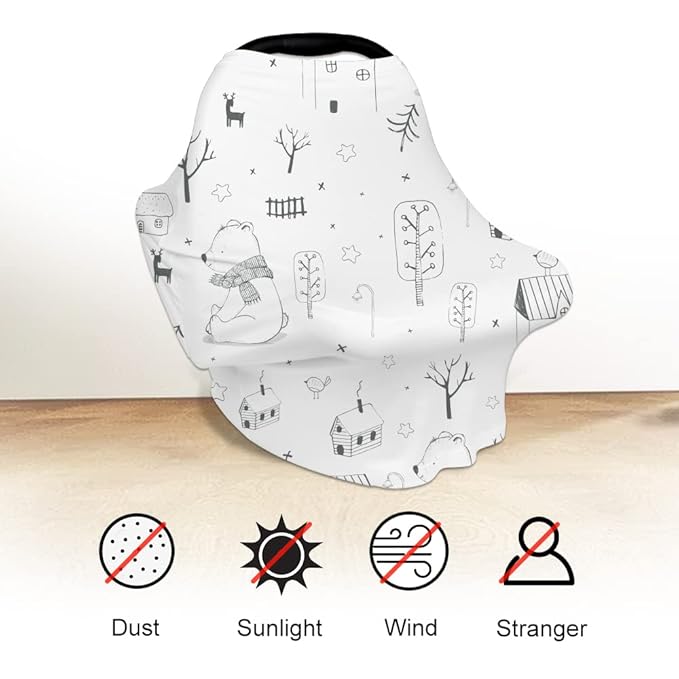 Yoofoss Nursing Cover Breastfeeding Scarf - Baby Car Seat Covers, Infant Stroller Cover, Strechy Carseat Canopy for Boys and Girls (Bear)-BubblyBeeBaby