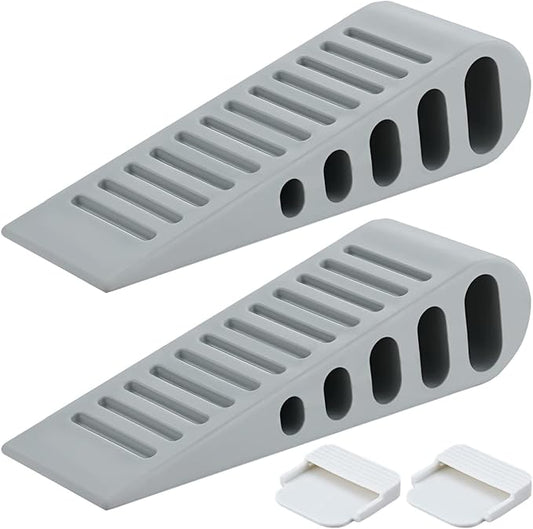 JQK Rubber Door Stopper Wedge, Grey 2 Pack Soft TPR Premium Door Stops for Bottom of Heavy Duty Door on Tile, Concrete, Carpet, Wooden Floor, DSB61-GY-P2-BubblyBeeBaby