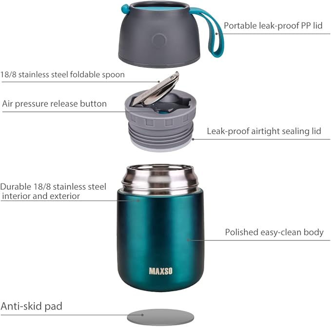 Insulated Thermo Food Jar for Hot & Cold Food for Kids Adult, 17&24 oz Soup Thermal Hot Food Containers for Lunch, Triple Layer Insulation Stainless Steel Food Jar with Spoon(2 Pack Green)-BubblyBeeBaby