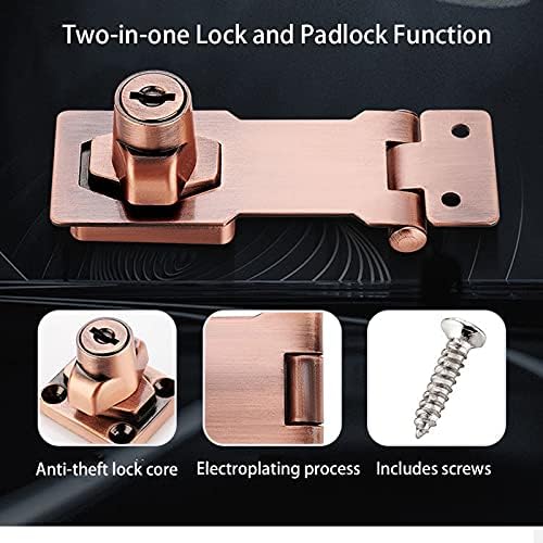 2 Packs Keyed Hasp Locks Twist Knob Keyed Locking Hasp for Small Doors, Cabinets and More,Stainless Steel Steel, Hasp Lock Catch Latch Safety Lock Door Lock with Keys (3inch, Copper)-BubblyBeeBaby