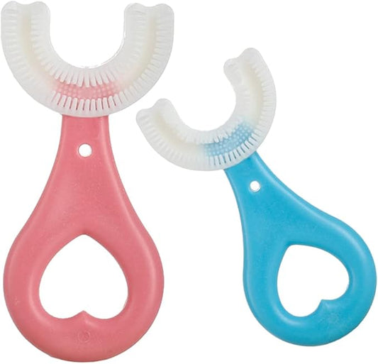 2 Pcs U-Shaped Kids Toothbrush, Premium Soft Manual Training Toothbrush for Kids 2-6 Years Old. (Blue+Pink)-BubblyBeeBaby