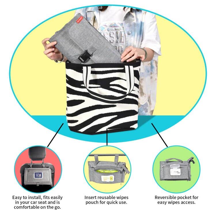 SKYROKU Baby Portable Diaper Changing Pad - Waterproof Travel Changing Mat with Wipes Pocket & Storage, Lightweight Baby Diaper Bag for Stroller/Car, Newborn Essentials Gift