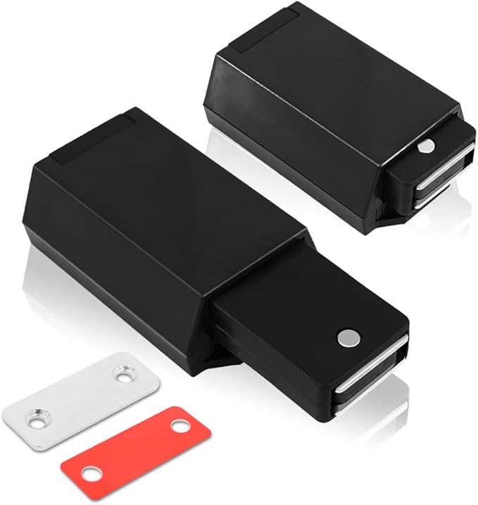Heavy Duty Push to Open Door Latch, 2 Pack Black Magnetic Push Latches, Hidden Push Touch Latch Hardware for Push to Open Cabinet, Magnetic Door Catch for Cabinet Drawer Wardrobe Kitchen Door-BubblyBeeBaby
